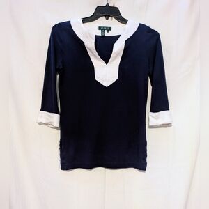 Ralph Lauren Navy and White Long Sleeve Tee
